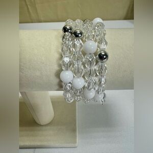 Elegant Silver and White Beaded Bracelet